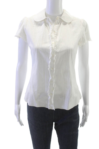 Juicy Couture Women Collared Short Sleeve Cotton Blouse White Size 4