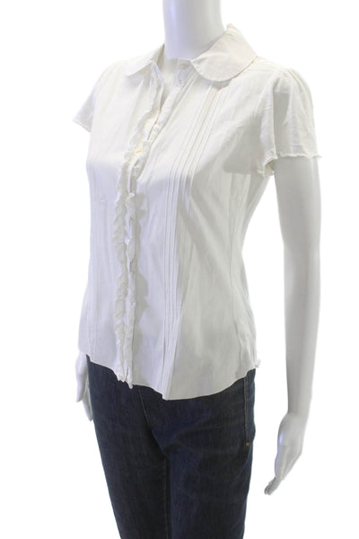Juicy Couture Women Collared Short Sleeve Cotton Blouse White Size 4