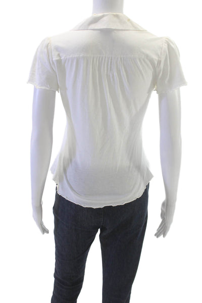 Juicy Couture Women Collared Short Sleeve Cotton Blouse White Size 4