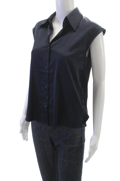 Banana Republic Womens Blue Collared Sleeveless Basic Button-Up Top Size XS