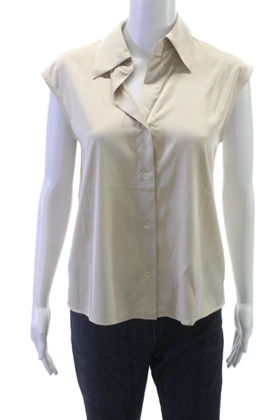 Banana Republic Womens Beige Sleeveless Collared Blouse Button Size XS