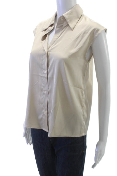 Banana Republic Womens Beige Sleeveless Collared Blouse Button Size XS