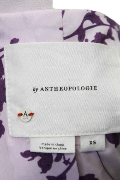 Anthropologie Women Faux Leather Basic Jacket Purple Button Long Sleeve Size XS