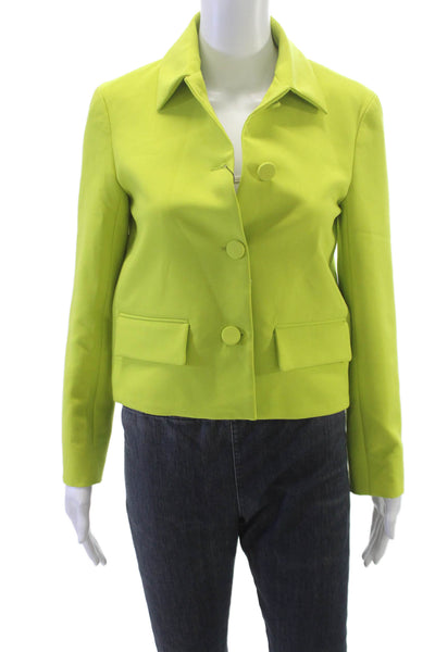 Zara Women Basic Jacket Green Button Polyester Solid Long Sleeve Size XS