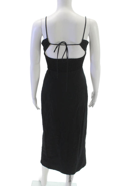 Zara Women Slip Dress Black Linen Sweetheart Tie Midi Sleeveless Size S