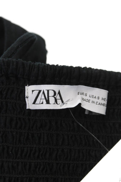 Zara Women Slip Dress Black Linen Sweetheart Tie Midi Sleeveless Size S