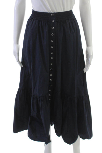 ALC Women Maxi Skirt Blue Cotton Long Button Size 0