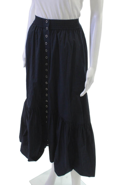 ALC Women Maxi Skirt Blue Cotton Long Button Size 0