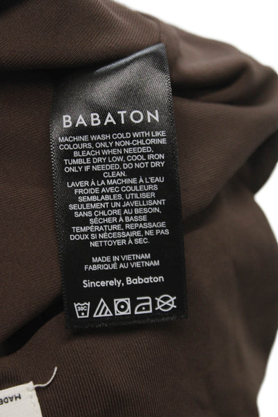 Babaton Womens Cropped Brown Nylon Square Neck Long Sleeve T-Shirt Size S