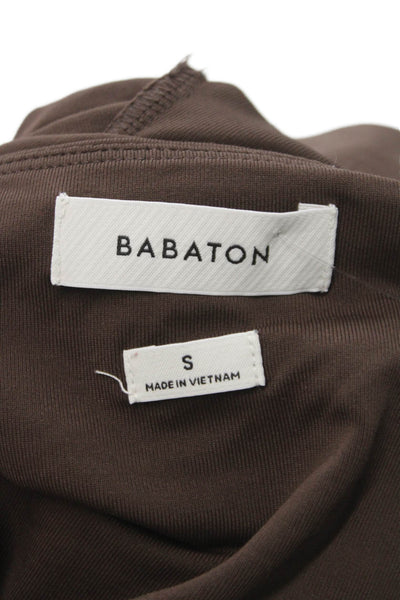 Babaton Womens Cropped Brown Nylon Square Neck Long Sleeve T-Shirt Size S