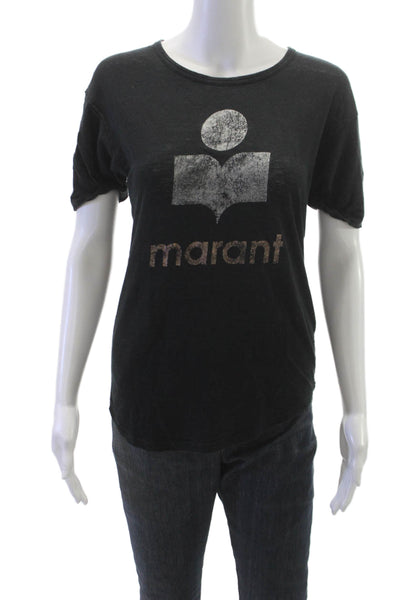 Isabel Marant Etoile Women Basic Black Linen Crew Neck Tee Short Sleeve Size XS