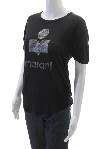 Isabel Marant Etoile Women Basic Black Linen Crew Neck Tee Short Sleeve Size XS