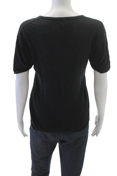 Isabel Marant Etoile Women Basic Black Linen Crew Neck Tee Short Sleeve Size XS