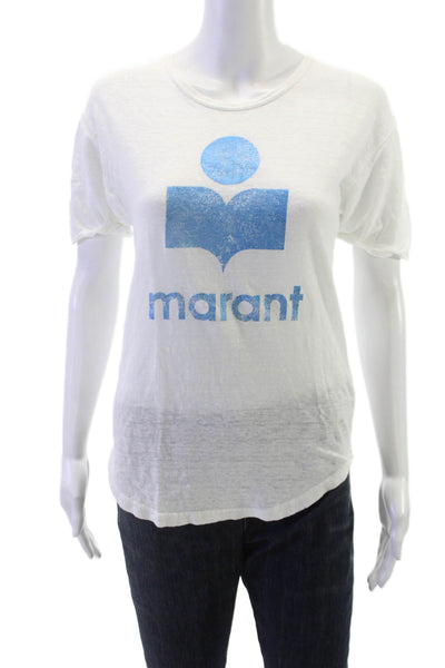 Isabel Marant Etoile Women Linen White Short Sleeve Basic T-Shirt Size S