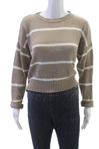Z Supply Women Pullover Sweater Beige Striped Crewneck Long Sleeve Size S