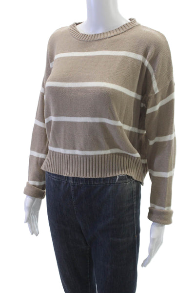Z Supply Women Pullover Sweater Beige Striped Crewneck Long Sleeve Size S