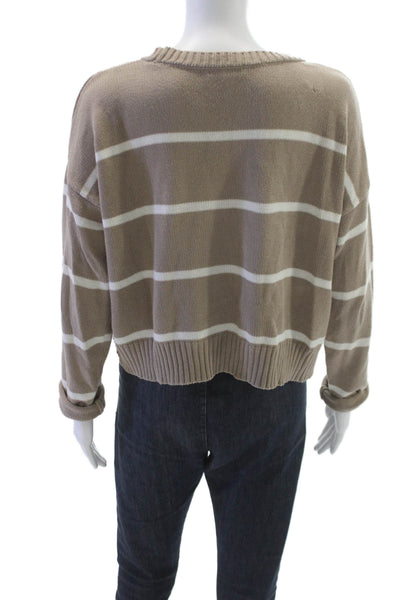 Z Supply Women Pullover Sweater Beige Striped Crewneck Long Sleeve Size S