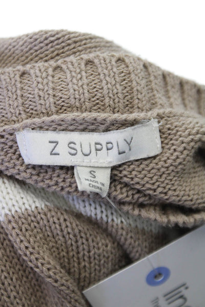 Z Supply Women Pullover Sweater Beige Striped Crewneck Long Sleeve Size S