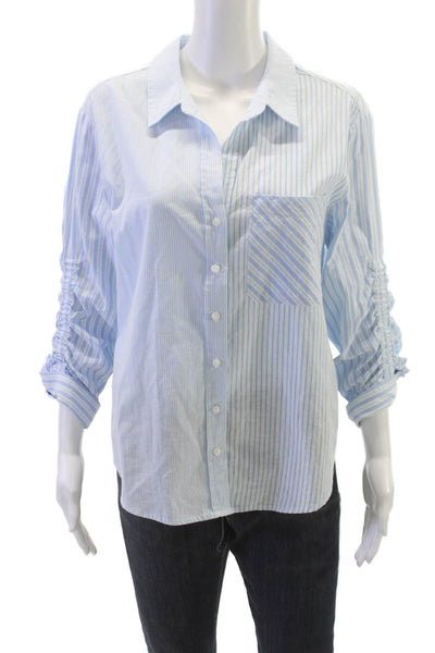 Heartloom Women Striped Collared Button-Up Top Blue Long Sleeve Size S