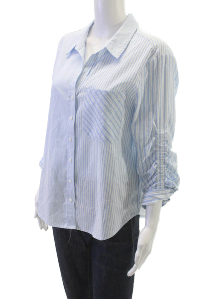 Heartloom Women Striped Collared Button-Up Top Blue Long Sleeve Size S
