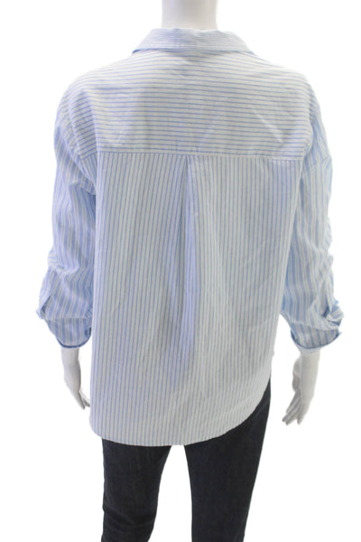 Heartloom Women Striped Collared Button-Up Top Blue Long Sleeve Size S