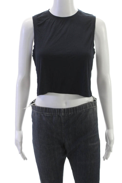 Splits 59 Women Cropped Tank Black Sleeveless Crew Neck 95% Viscose Size XS
