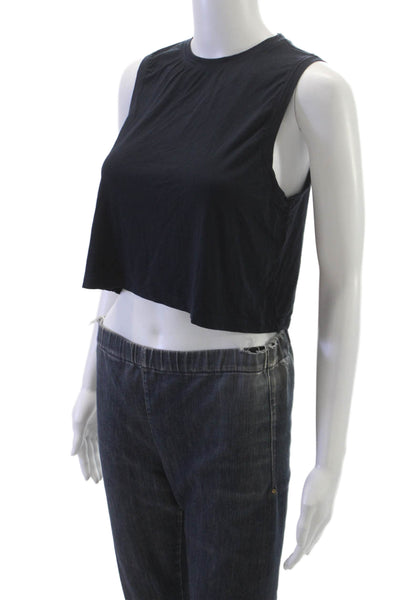 Splits 59 Women Cropped Tank Black Sleeveless Crew Neck 95% Viscose Size XS