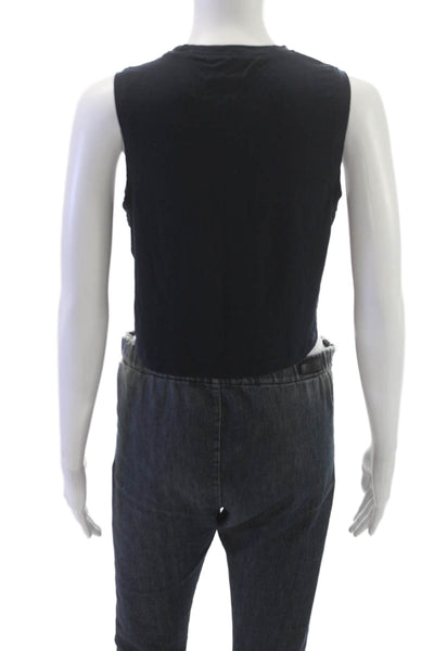 Splits 59 Women Cropped Tank Black Sleeveless Crew Neck 95% Viscose Size XS