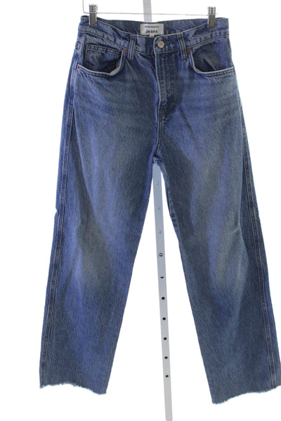 Reformation Women Straight Jeans Blue Button Mid Rise Cotton Size 25