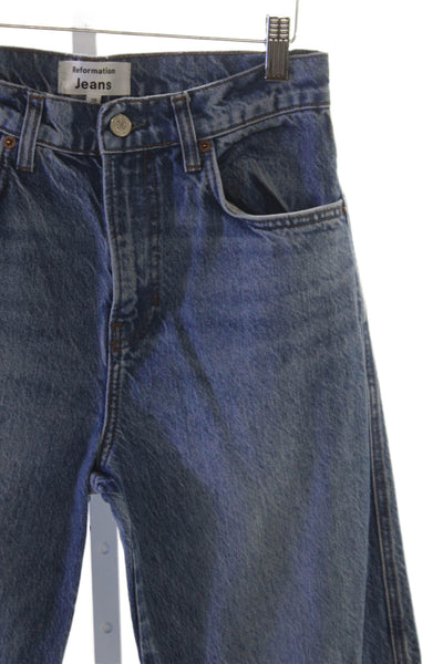 Reformation Women Straight Jeans Blue Button Mid Rise Cotton Size 25