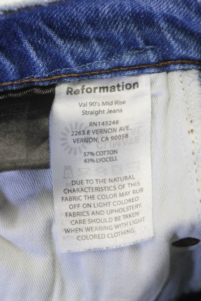 Reformation Women Straight Jeans Blue Button Mid Rise Cotton Size 25