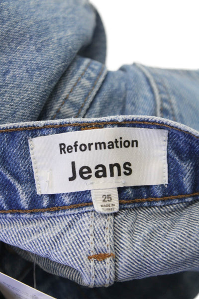 Reformation Women Straight Jeans Blue Button Mid Rise Cotton Size 25