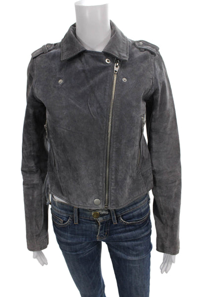 C&C California Womens Biker Leather Jacket Gray Zip Long Sleeve Size XS
