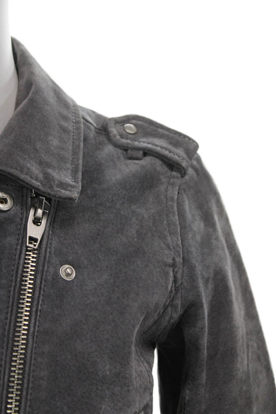 C&C California Womens Biker Leather Jacket Gray Zip Long Sleeve Size XS
