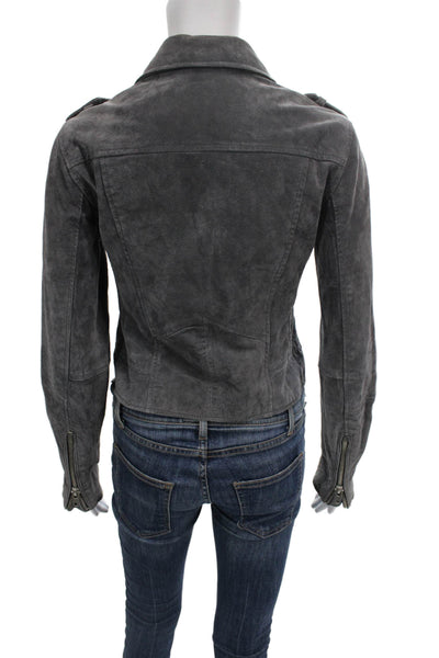 C&C California Womens Biker Leather Jacket Gray Zip Long Sleeve Size XS