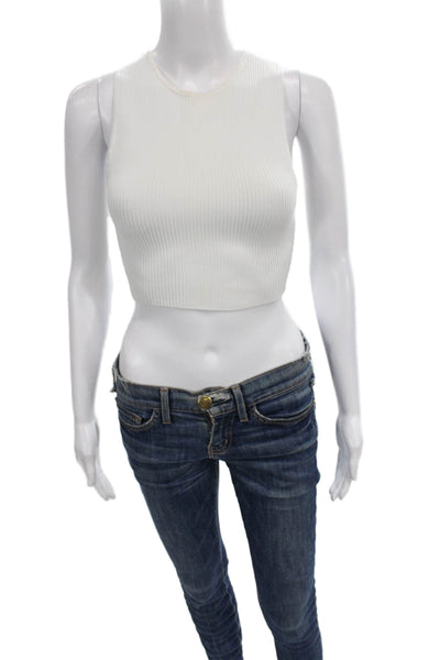 Babaton Womens Cropped Tank White Sleeveless Crew Neck 99% Nylon Size XS