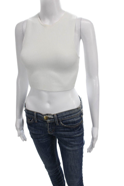 Babaton Womens Cropped Tank White Sleeveless Crew Neck 99% Nylon Size XS