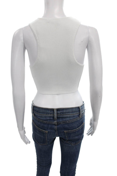 Babaton Womens Cropped Tank White Sleeveless Crew Neck 99% Nylon Size XS