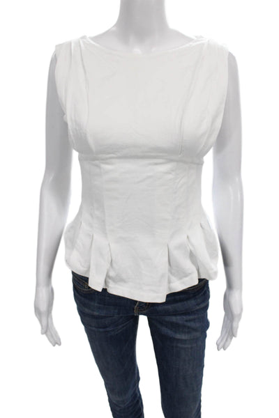 Zara Women Blouse White Boat Neck Sleeveless Polyester Zip Size S