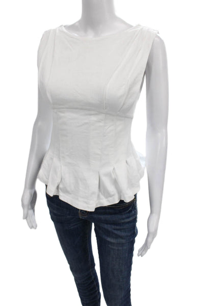 Zara Women Blouse White Boat Neck Sleeveless Polyester Zip Size S