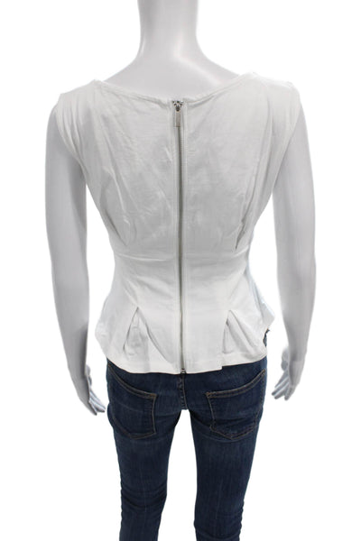 Zara Women Blouse White Boat Neck Sleeveless Polyester Zip Size S