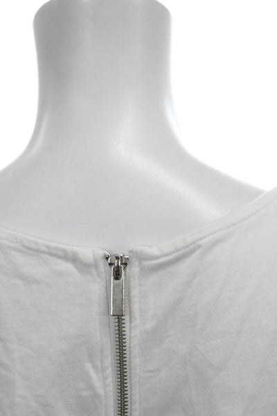Zara Women Blouse White Boat Neck Sleeveless Polyester Zip Size S