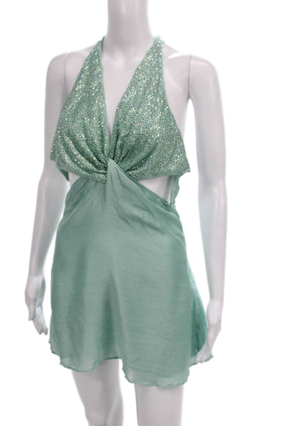 Sundress Women Halter Green Tie Sleeveless Modal Size XS