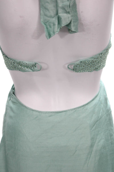 Sundress Women Halter Green Tie Sleeveless Modal Size XS