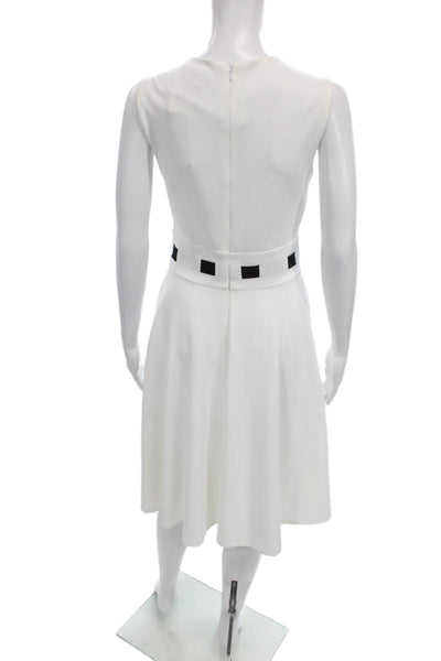 Calvin Klein Womens A-Line Sleeveless Boat Neck White Dress Zip Size 6