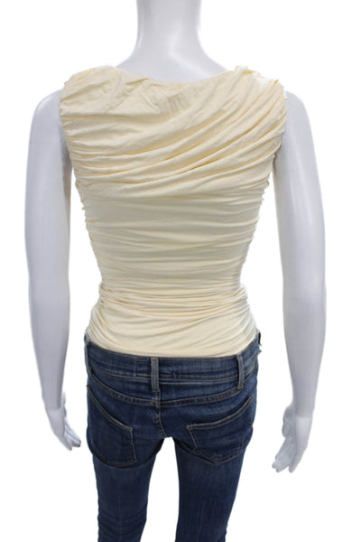 Abadia Womens One Piece Bodysuit Ivory Bamboo Round Neck Sleeveless Size 2XS