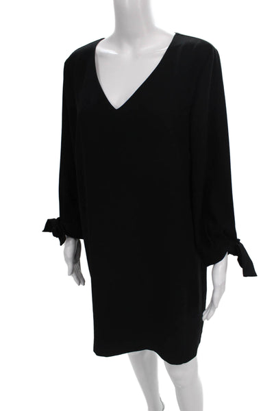 CeCe Women Shift Dress Black V-Neck Long Sleeve Knee Length Size 12