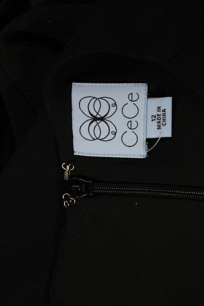 CeCe Women Shift Dress Black V-Neck Long Sleeve Knee Length Size 12