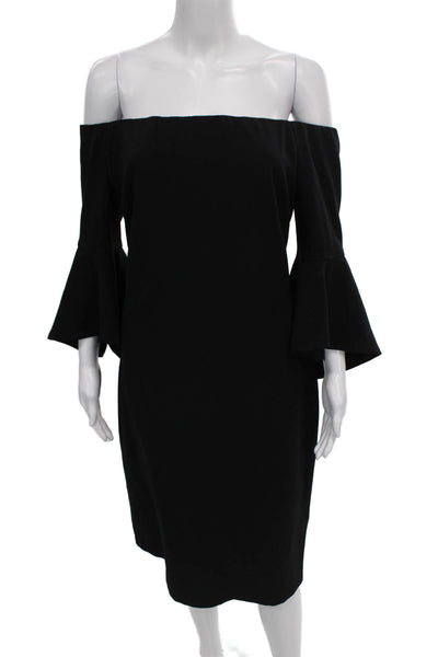 Chelsea 28 Women Sheath Dress Black Off Shoulder 3/4 Sleeve Knee Length Size 14