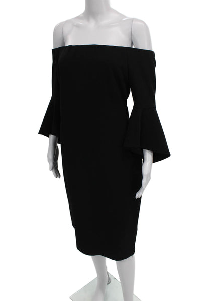 Chelsea 28 Women Sheath Dress Black Off Shoulder 3/4 Sleeve Knee Length Size 14